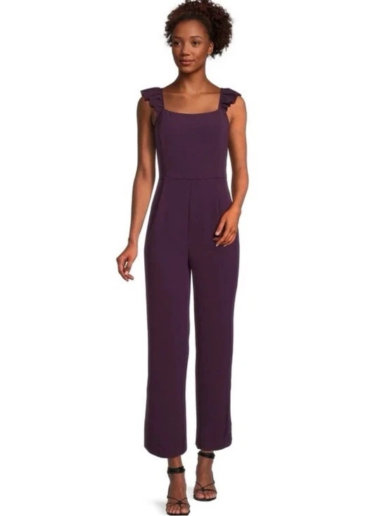 BCBG Paris Pants - BCBG Paris Plum Square-Neck Jumpsuit with Ruffle Shoulder Straps - XXL